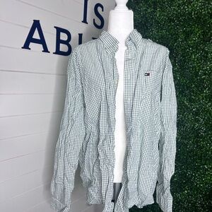Tommy Hilfiger Green and White Check Button-Down Shirt